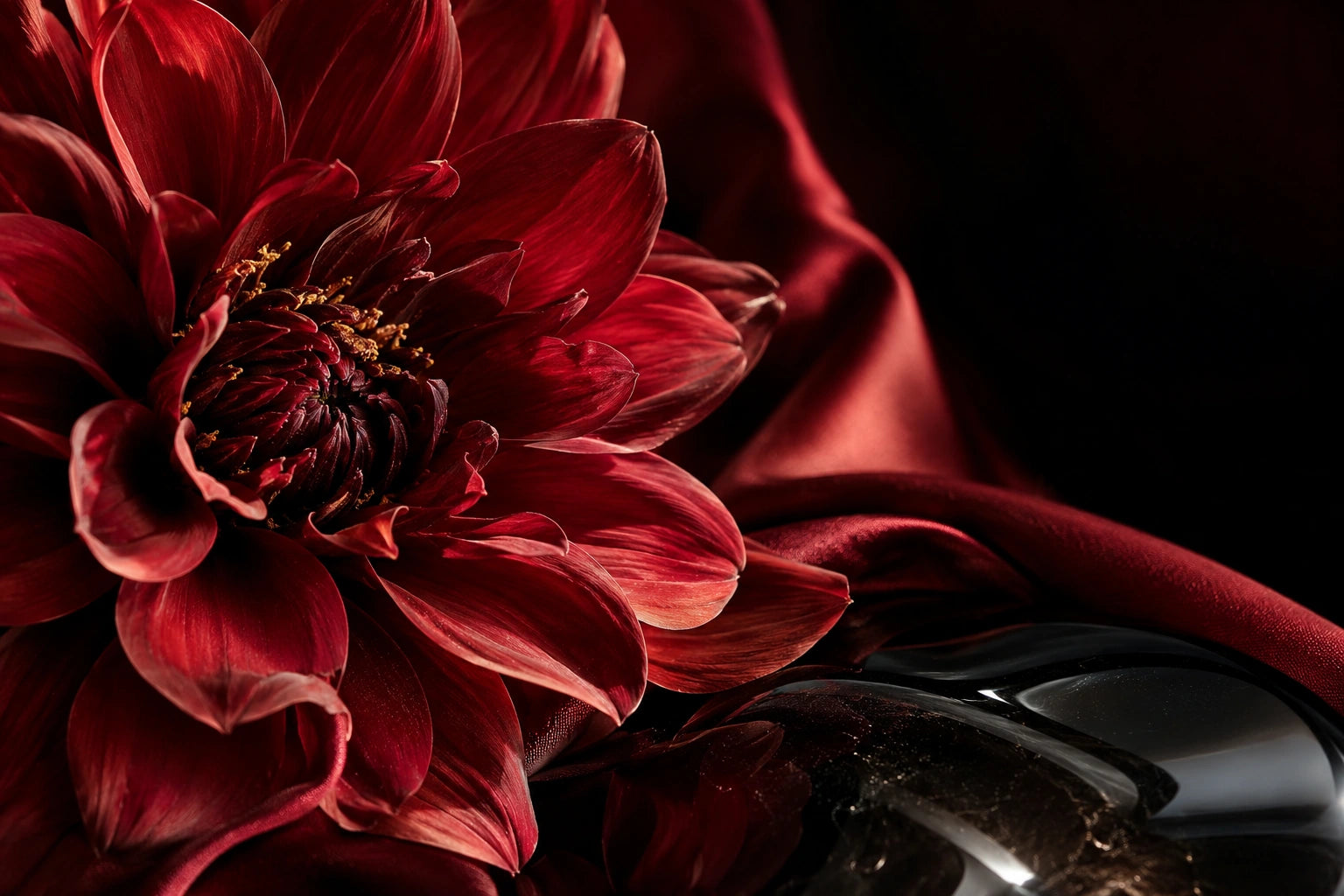 Deep red flower and silk with visible fine texture